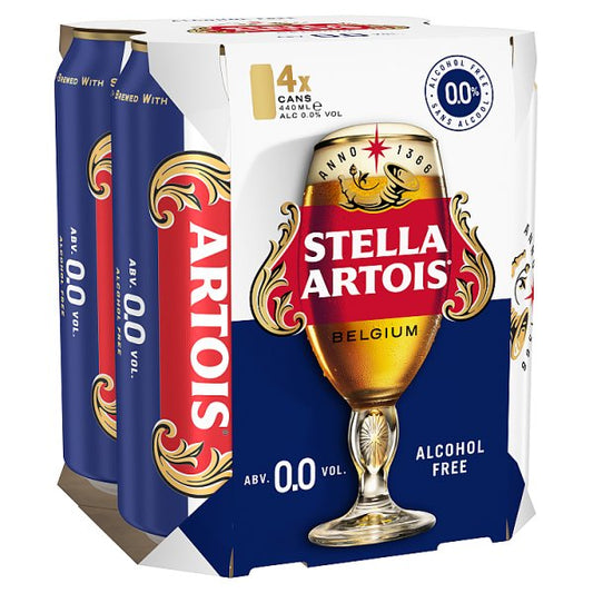Stella Artois 0% Alcohol 4pk Cans (440ml)