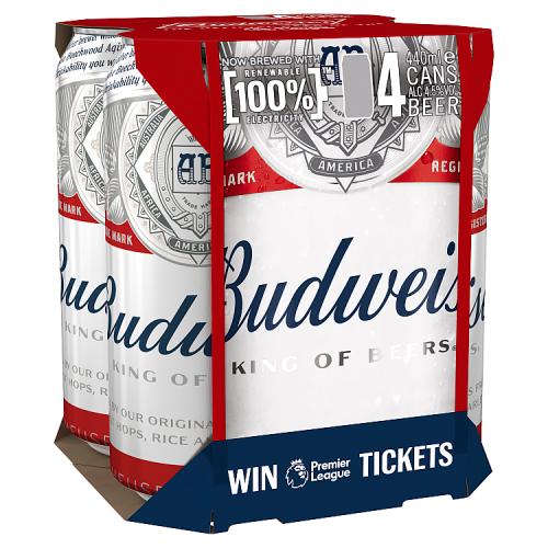 Budweiser 4pk Cans (440ml)